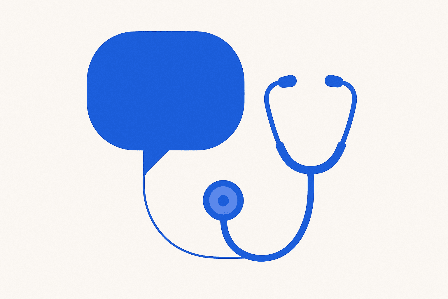 Illustration of a speech bubble linked to a stethoscope, representing talking to a simulated AI patient