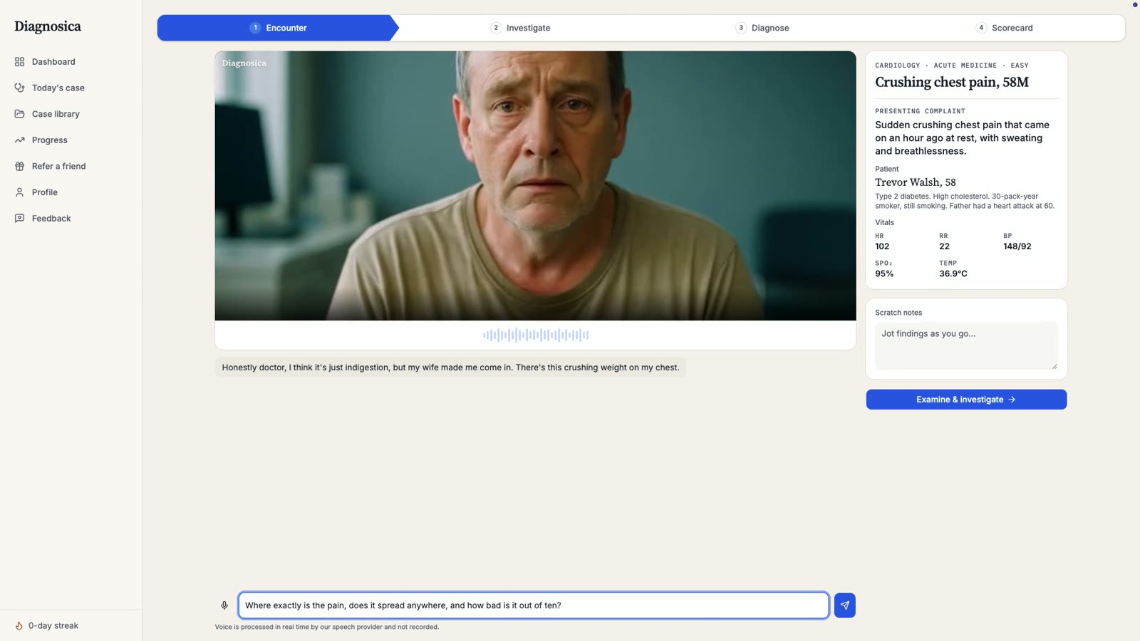 Diagnosica walkthrough: one full case from history to scorecard
